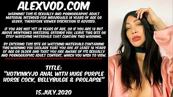 Play Hotkinkyjo fuck her ass with huge purple horse cock, belly bulge & prolapse