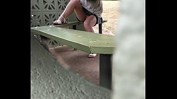 Play Upskirt under table masturbation