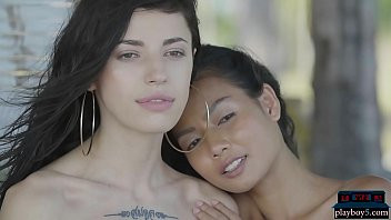 Play Petite Asian and Russian teen lesbians outdoor posing
