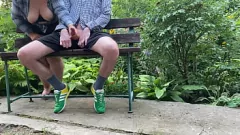 Play Chubby MILF Handjobs Me in Public Park Cumshot