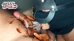 Play SassyNova's Food Fetish: Desi Teen Licks Black Cock with Chocolate Syrup