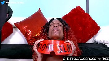 Play Ebony with big boobs face fucked hard
